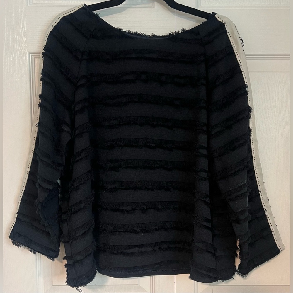 Zara Basic Colllection Black Fringed Boatneck Women's Top with Contrast Trim